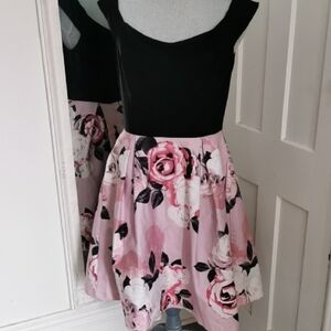 Le Chateau semi formal off the shoulder black/roses A line dress with pockets M